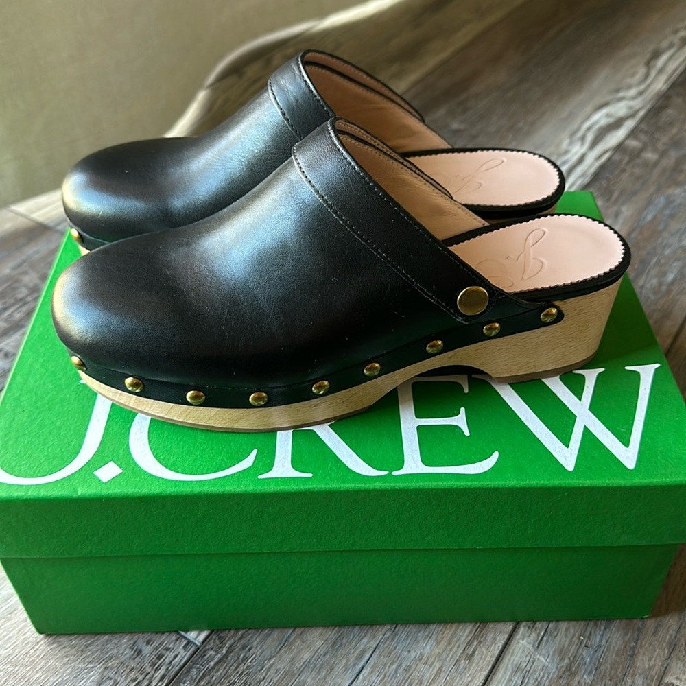 Brand new in box J. Crew convertible wood and leather clogs